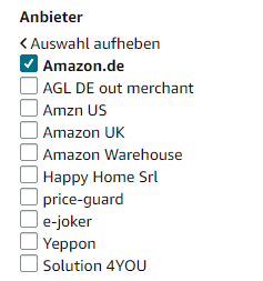Filtern auf Amazon.de nach dem Anbieter 'Amazon.de' am PC oder Mac (Screenshot: Amazon.de)