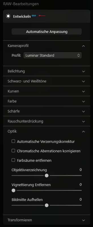 Objektivkorrekturen in Luminar Neo (Skylum)